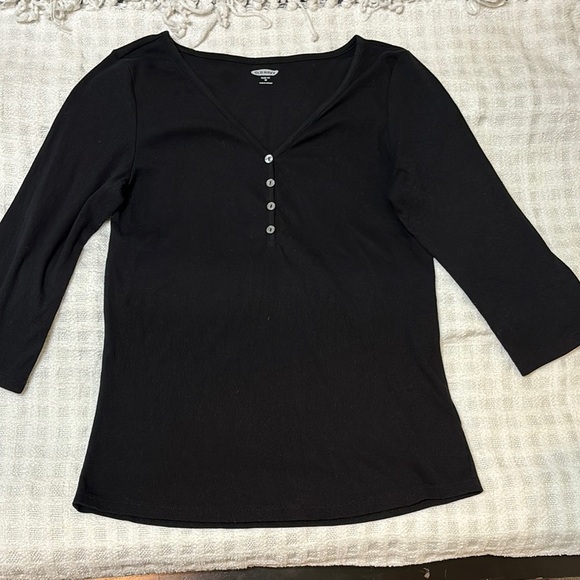 Old Navy Black V-Neck Blouse with Button Accents - Picture 1 of 5